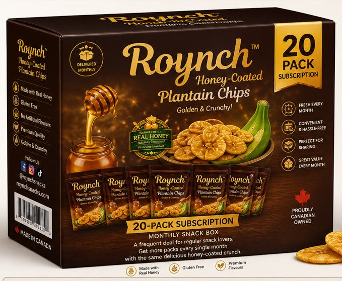 Honey-Coated Plantain Chips – 20-Pack Subscription (Monthly Snack Box)