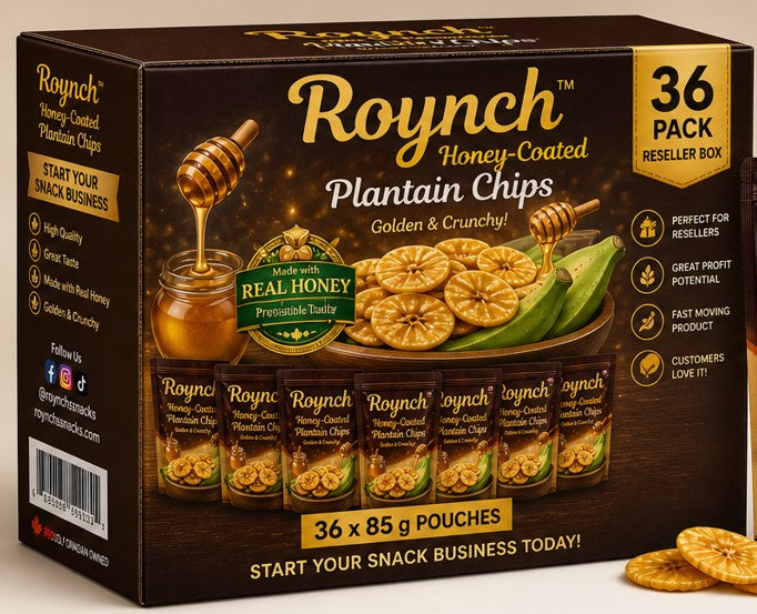 Honey-Coated Plantain Chips – 36-Pack Reseller Box (Start your Snack Business)