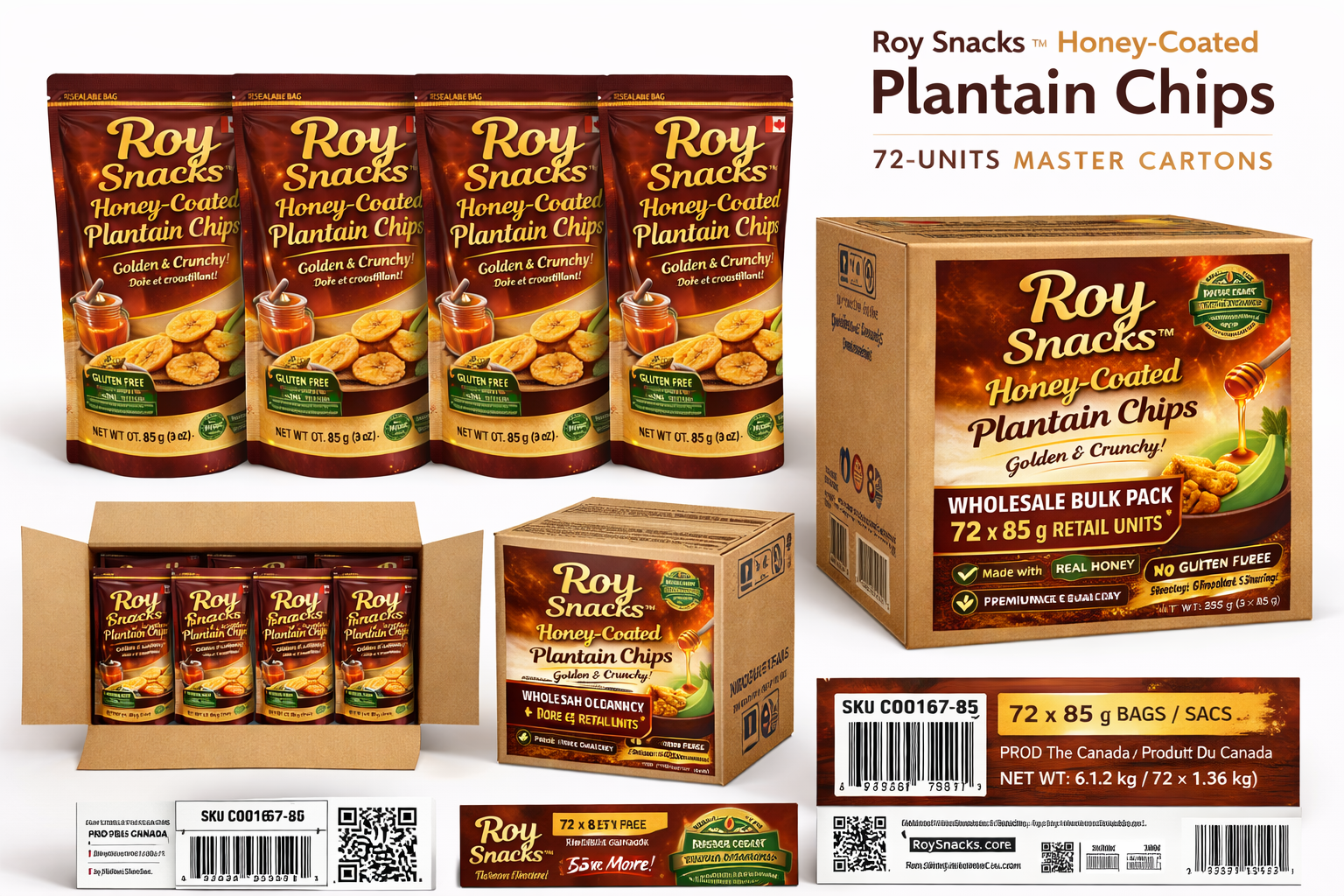 Honey-Coated Plantain Chips – 72 Pack Wholesale Bulk (Distributor Deal)