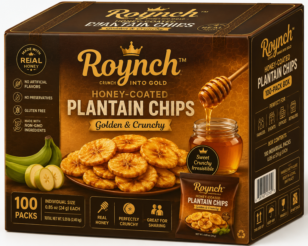 Honey-Coated Plantain Chips – 100-Pack Mega Wholesale Box carton (Ultimate Bulk Supply)