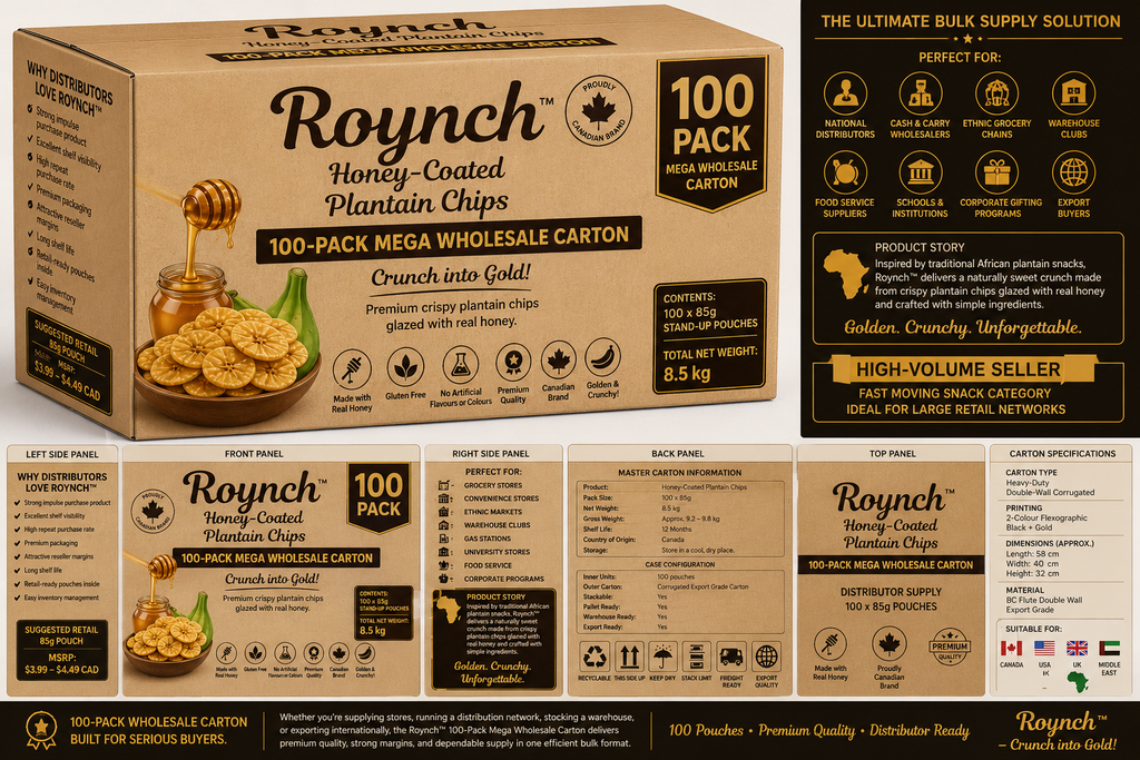 Honey-Coated Plantain Chips – 100-Pack Mega Wholesale Box carton (Ultimate Bulk Supply)